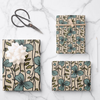 Feuille De Papier Cadeau Jardin Vertical en Fleurs Délice Fleurs Bleu Turqu