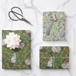 Feuille De Papier Cadeau Jardin victorien mixte vintage lapin baies
