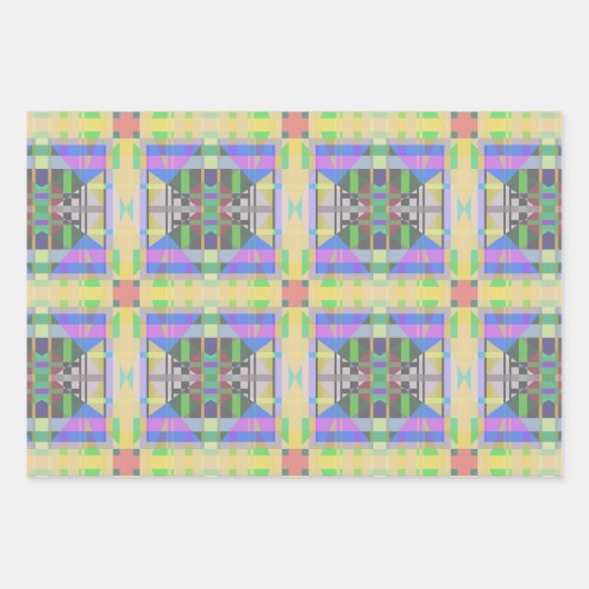 Feuille De Papier Cadeau Jaune bleu violet géométrique (Devant)