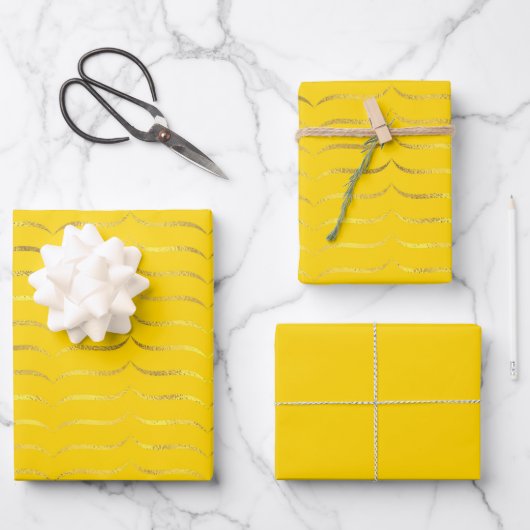 Feuille De Papier Cadeau Jaune clair et or (Recto)