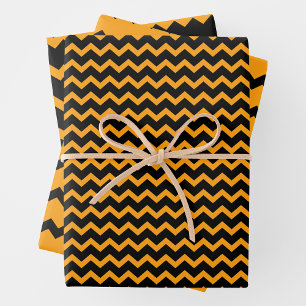 Feuille De Papier Cadeau Jaune et noir chevron zigzag ludique et audacieux