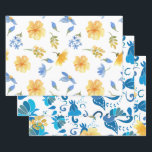 Feuille De Papier Cadeau Jaune Floral carreaux bleu italien douche nuptiale<br><div class="desc">Cette aquarelle à motifs floraux présente une élégante aquarelle de couleur jaune avec un arrière - plan italien bleu et blanc. Un parfait élégant moderne cadeau de douche nuptiale bleu enveloppant papier. Envoyez-moi un message avec toute aide ou commande personnalisée.</div>