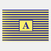 Feuille De Papier Cadeau Jaune Marine Bleu Monogramme Nautique Noël (Devant)
