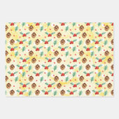 Feuille De Papier Cadeau Jaune Rouge Brown Noël Pin Vide Points Cônes (Devant)