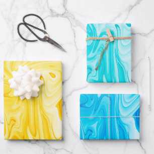 Feuille De Papier Cadeau Jaune Vert Bleu Peinture Art Tourbillons Coloré Am