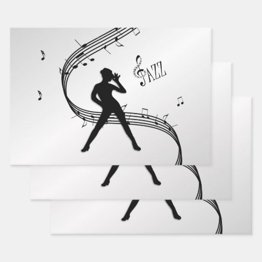 Feuille De Papier Cadeau Jazz Dance Silver Music (Lot)