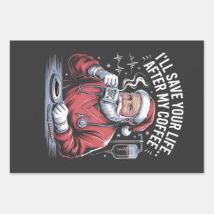 Feuille De Papier Cadeau Je sauverai ta vie après mon café Santa Noël