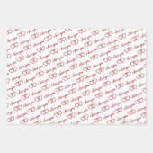 Feuille De Papier Cadeau Je t'aime Valentine Red Hearts Stripes (Devant)