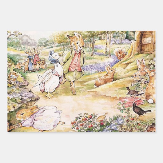Feuille De Papier Cadeau Jemima Puddle Duck se promener avec M. Fox (Devant 3)