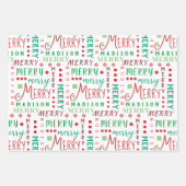 Feuille De Papier Cadeau JERY Script Rouge Vert Sur Blanc 4 Photo Noël (Devant 3)