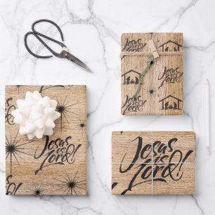 Feuille De Papier Cadeau Jésus est le Seigneur Noël Christian Nativité Wood