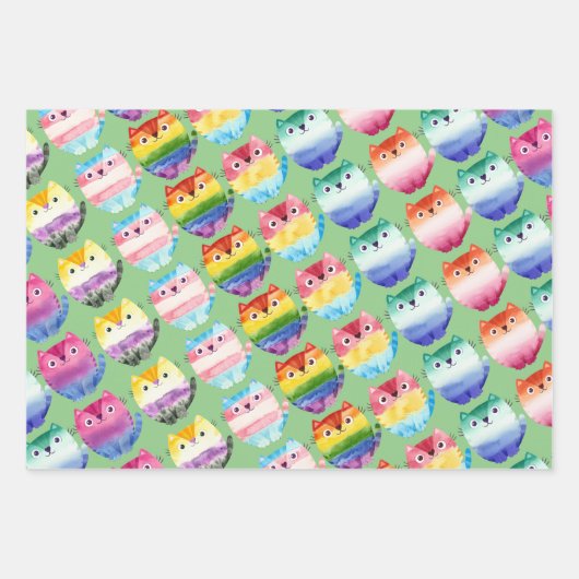 Feuille De Papier Cadeau Jeu de 3 chats à queue (Devant 3)