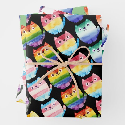 Feuille De Papier Cadeau Jeu de 3 chats à queue (En situation)