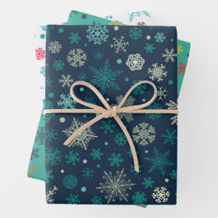 Feuille De Papier Cadeau Jeu de Motifs de Noël Green Snowflake moderne