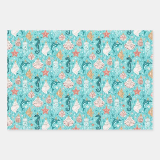 Feuille De Papier Cadeau Jeu de Noël côtier de trois (Devant)