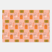 Feuille De Papier Cadeau Jeu de Noël rose vert 3 (Devant 2)