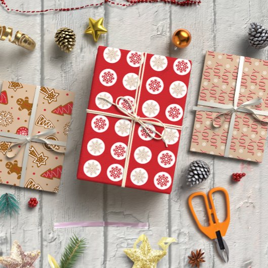 Feuille De Papier Cadeau Jeu de Noël rouge et Tan 3