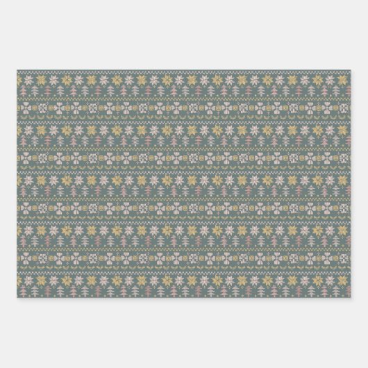 Feuille De Papier Cadeau Jeu de Noël vert Scandi (Devant 3)