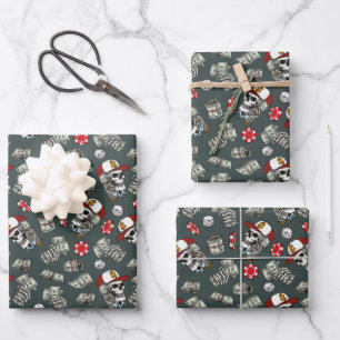 Feuille De Papier Cadeau Jeu Dice Poker Chips Motif crâne