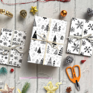 Feuille De Papier Cadeau Jeu minimaliste noir et blanc 3