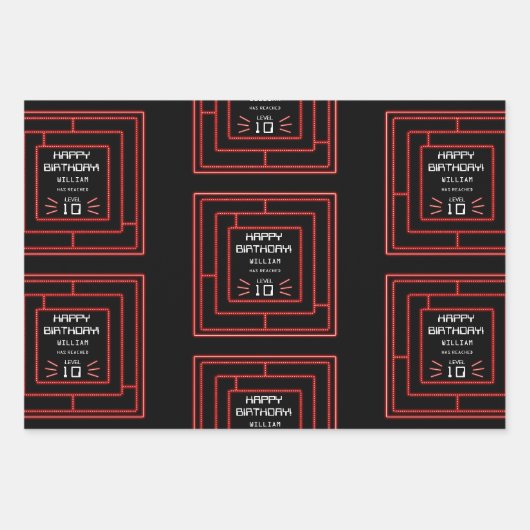 Feuille De Papier Cadeau Jeu vidéo Retro Arcade Neon Anniversaire de enfant (Devant)