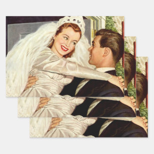 Feuille De Papier Cadeau Jeunes mariés de mariage vintage, heureuse mariée
