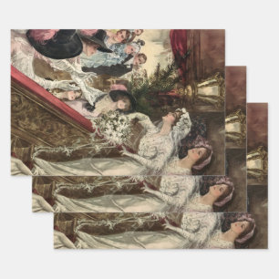 Feuille De Papier Cadeau Jeunes mariés vintage, mariée victorienne lançant 