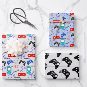 Feuille De Papier Cadeau Jeux Vidéo Icônes Contrôleurs Motif Amusement