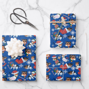 Feuille De Papier Cadeau JJ motif de Noël_ Noël_Bleu