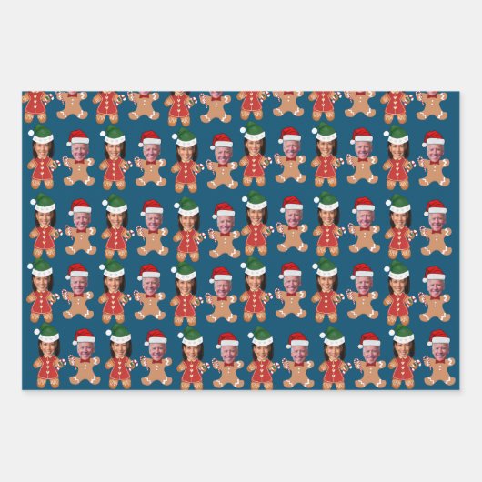 Feuille De Papier Cadeau Joe Biden Kamala Harris Personnalisé Face Gingpain (Devant 3)