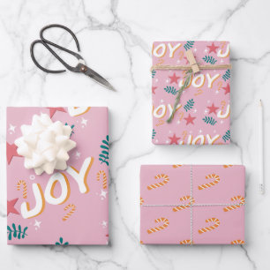 Feuille De Papier Cadeau Joie rose tendance Noël cannes à sucre étoiles flo
