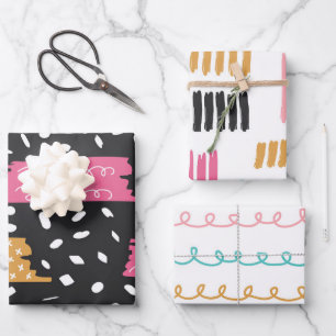Feuille De Papier Cadeau Joli Abstrait Doodle Stripes Strokes
