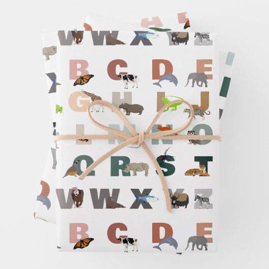 Feuille De Papier Cadeau Joli Alphabet ABC Animaux (En situation)