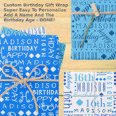 Feuille De Papier Cadeau Joli Anniversaire Bleu N'importe quel âge Ajouter 