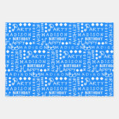 Feuille De Papier Cadeau Joli Anniversaire Bleu N'importe quel âge Ajouter  (Devant)