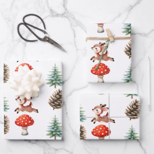 Feuille De Papier Cadeau Joli bébé renne sauteur motif Noël