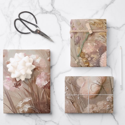 Feuille De Papier Cadeau Joli Beige Blush Boho Floral (Recto)
