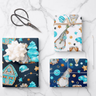 Feuille De Papier Cadeau Joli bleu Noël Gnome
