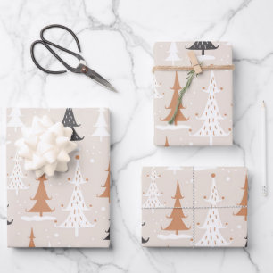 Feuille De Papier Cadeau Joli Boho rose Brown Noël Arbres