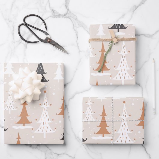 Feuille De Papier Cadeau Joli Boho rose Brown Noël Arbres (Recto)