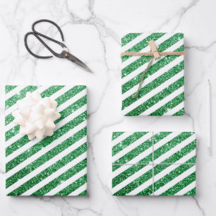 Feuille De Papier Cadeau Joli bonbon de Noël Canne à sucre Paillettes Vert