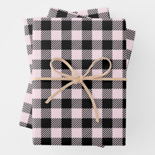 Feuille De Papier Cadeau Joli Buffle rose Et Noir Pâle Plaid