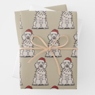 Feuille De Papier Cadeau Joli caniche enveloppé dans les lumières de Noël v