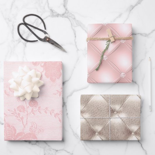 Feuille De Papier Cadeau Joli Champagne Rose Glam (Recto)