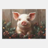 Feuille De Papier Cadeau Joli Cochon de Noël Peinture Rustique Découpage (Devant 2)