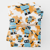 Feuille De Papier Cadeau Joli dessin bleu Robot orange Aquarelle (En situation)