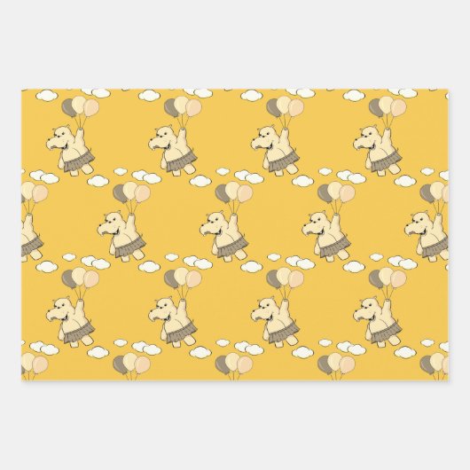 Feuille De Papier Cadeau Joli Dessin Hippo Volant Avec Ballons (Devant 3)