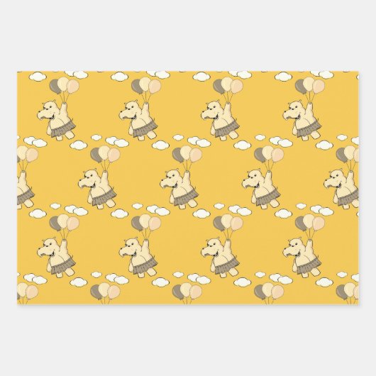 Feuille De Papier Cadeau Joli Dessin Hippo Volant Avec Ballons (Devant)