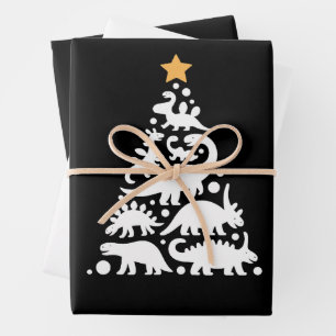 Feuille De Papier Cadeau Joli dinosaure sapin de Noël drôle de dinosaure va