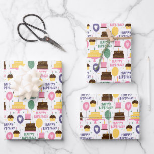 Feuille De Papier Cadeau Joli Doodle Coloré Joyeux Anniversaire